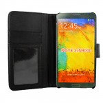 Wholesale Note 3 Simple Leather Wallet Case with Stand (Black)